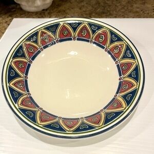 Pier 1 Bowl Red, Blue. Yellow Geometric Pattern 8 1/4 inches